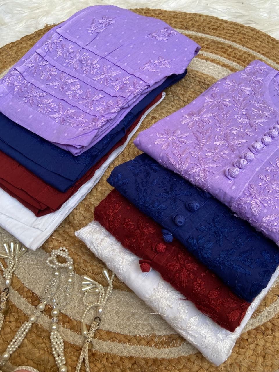 Noor Stylish Dobby Cotton button 3pc Set - Chikankari official