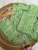 Noor Stylish Dobby Cotton button 3pc Set - Chikankari official