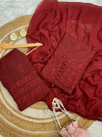 Noor Stylish Dobby Cotton button 3pc Set - Chikankari official