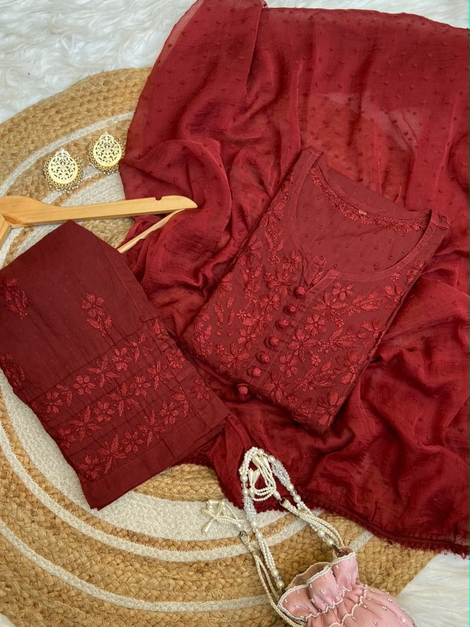 Noor Stylish Dobby Cotton button 3pc Set - Chikankari official