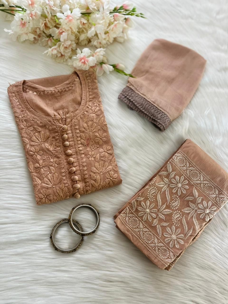 Noor Trendy Dobby Cotton 3pc Set - Chikankari official