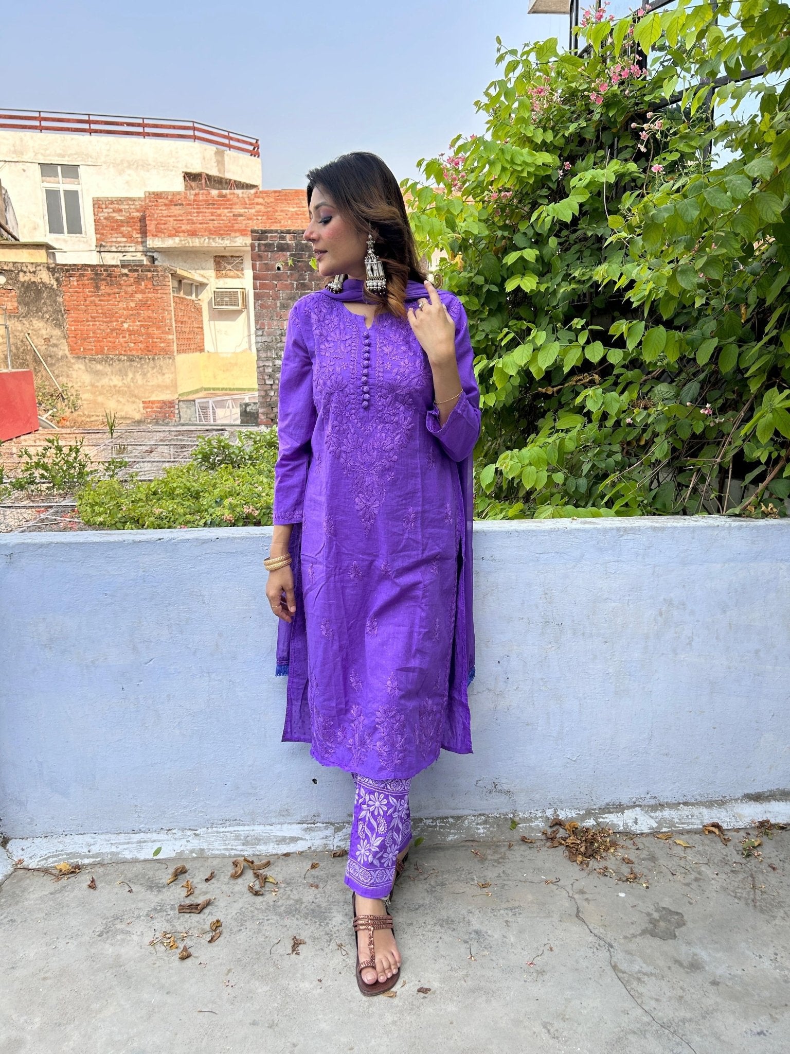 Noor Trendy Dobby Cotton 3pc Set - Chikankari official