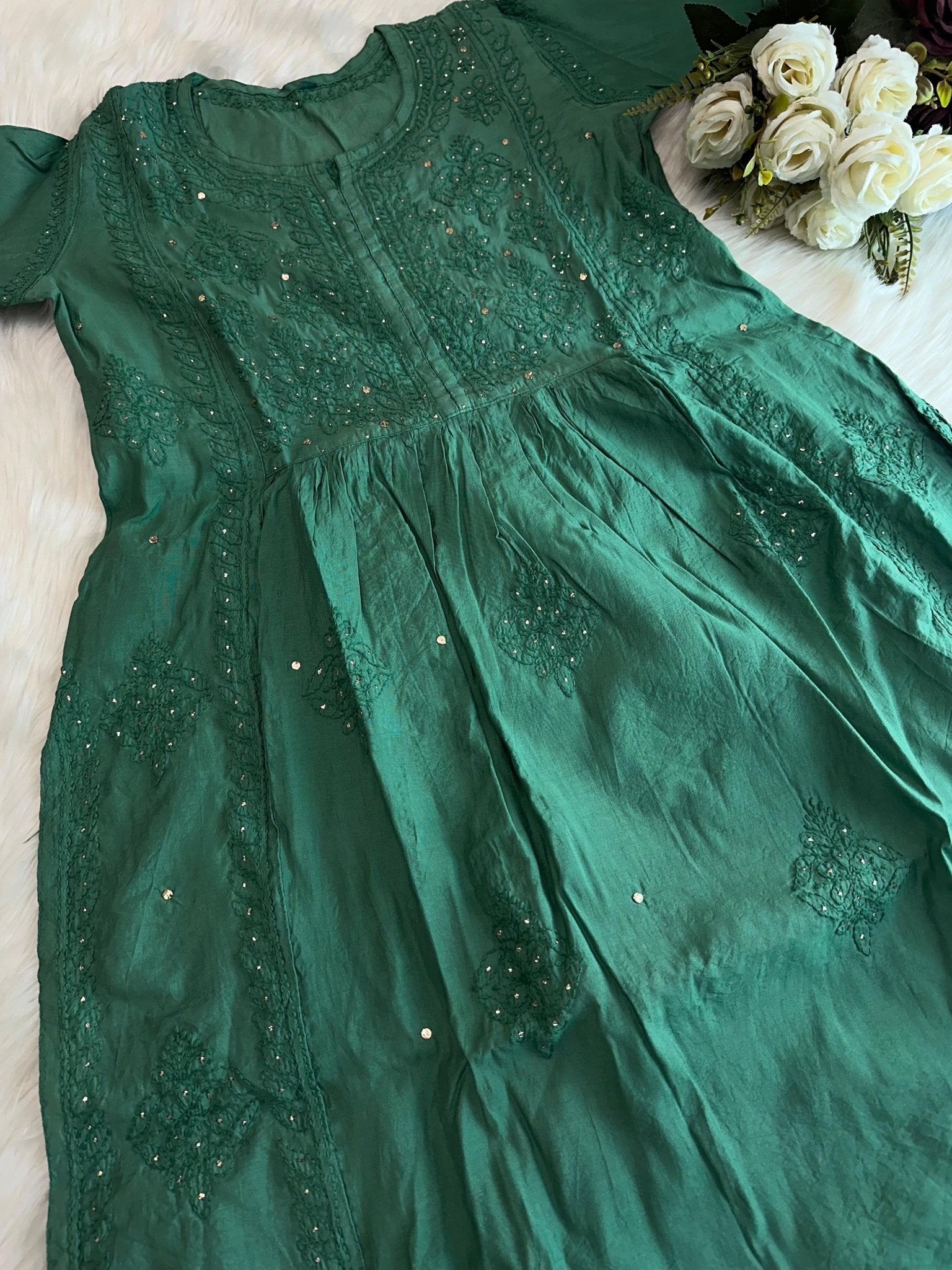 nyra chanderi mukaish kurti with bhakiya phanda work - Chikankari official