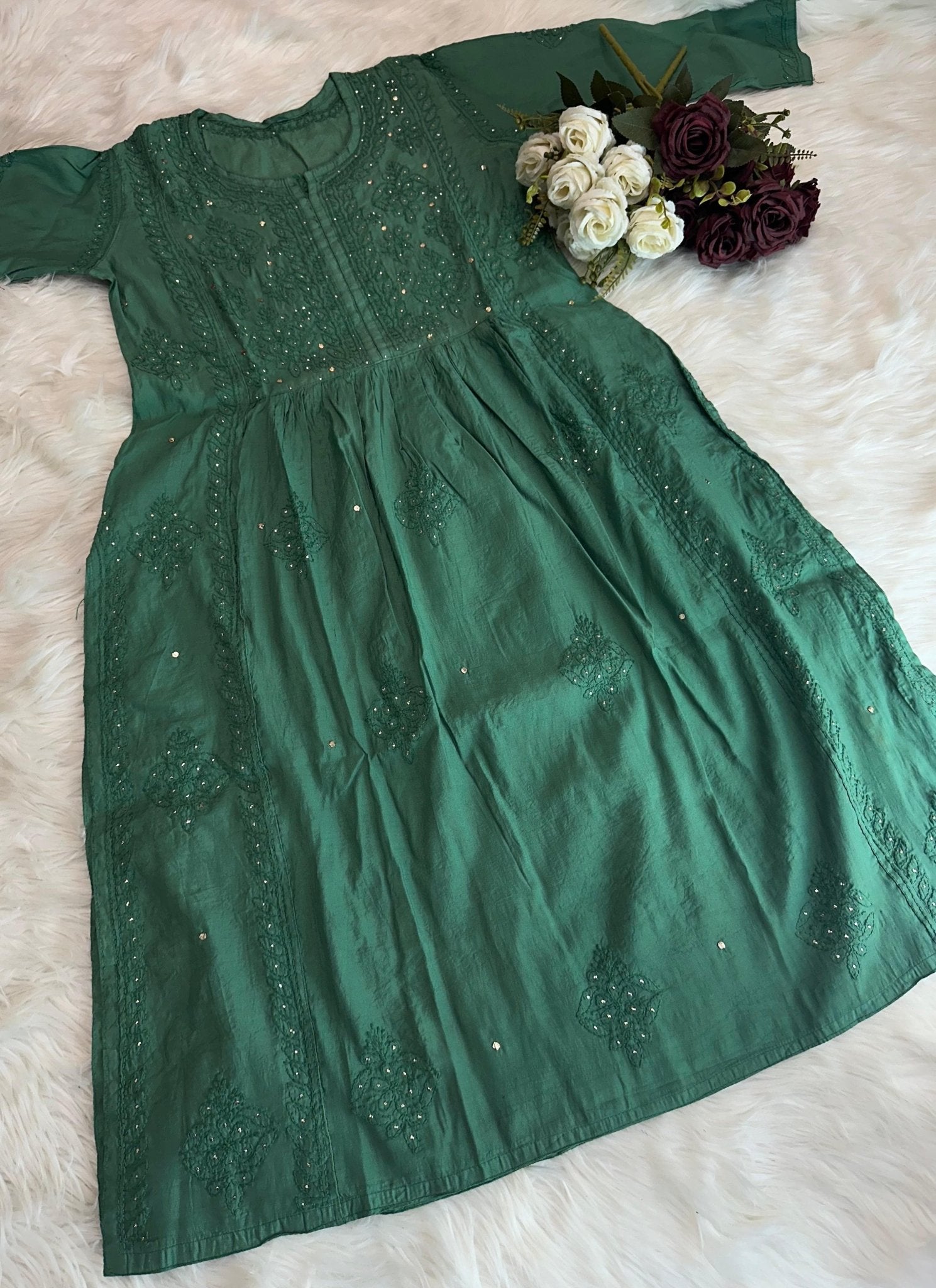 nyra chanderi mukaish kurti with bhakiya phanda work - Chikankari official