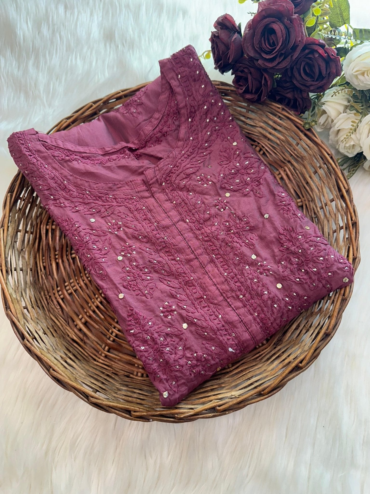 nyra chanderi mukaish kurti with bhakiya phanda work