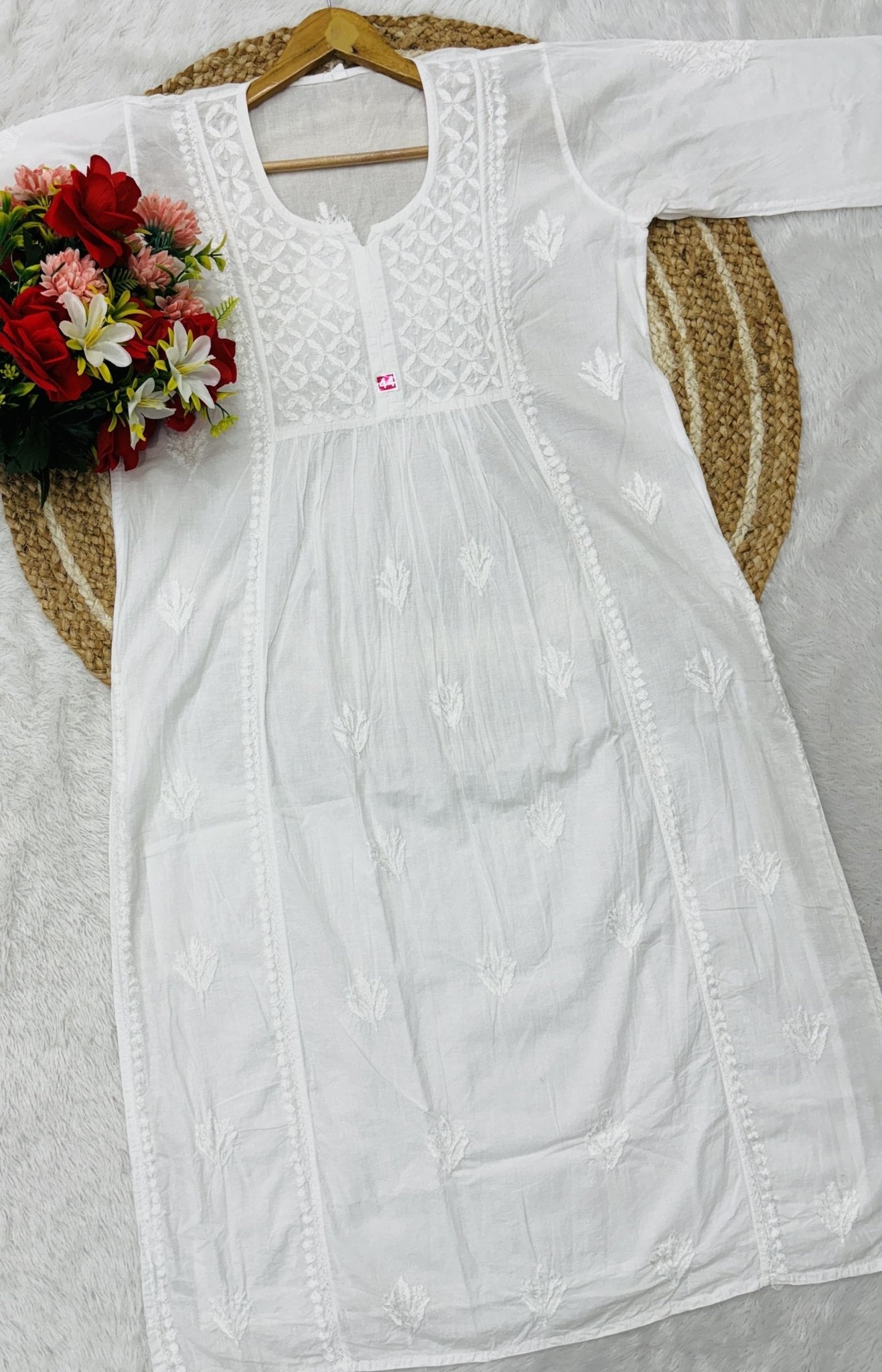 Nyra cut Cotton Dual shade kurti - Chikankari official