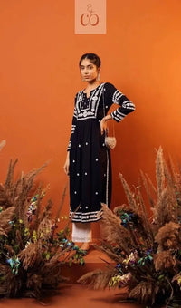 Nyra White With Black Thread Of Chikankari Combo With Pant ( Deepa & Swati Special ) - Chikankari official