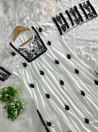 Nyra White With Black Thread Of Chikankari Combo With Pant ( Deepa & Swati Special ) - Chikankari official