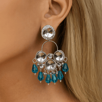 Ocean Blue Sparkle Silver Jhumka - Chikankari official