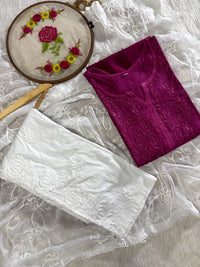 Ombre Rayon Kurta with Aari Work Dupatta & Handwork Pant - Chikankari official