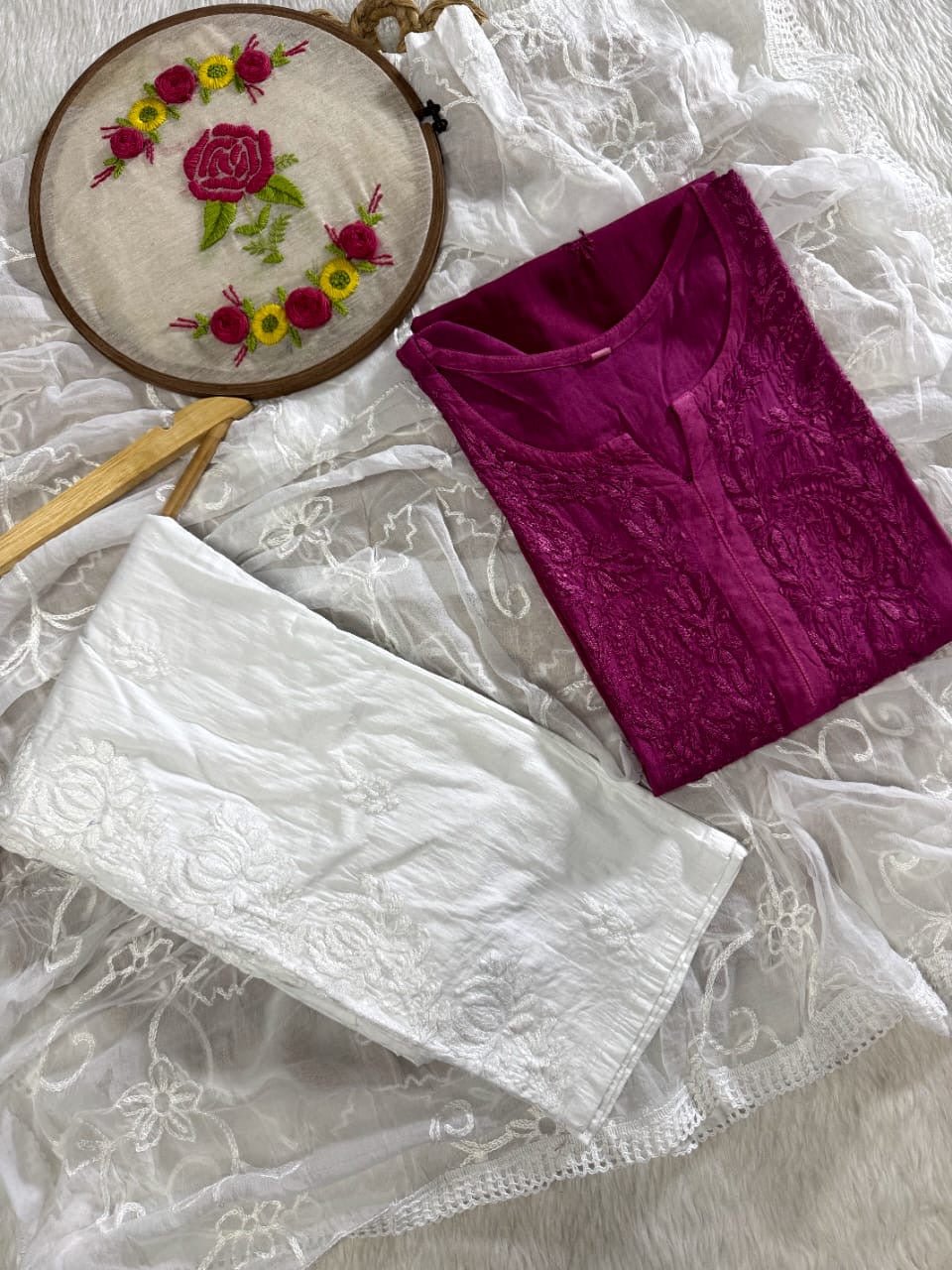 Ombre Rayon Kurta with Aari Work Dupatta & Handwork Pant - Chikankari official