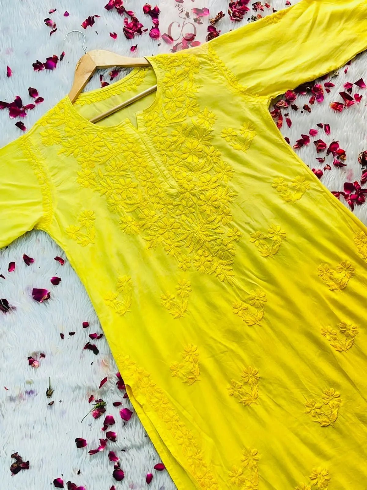 Ombre rose modal kurtis - Chikankari official