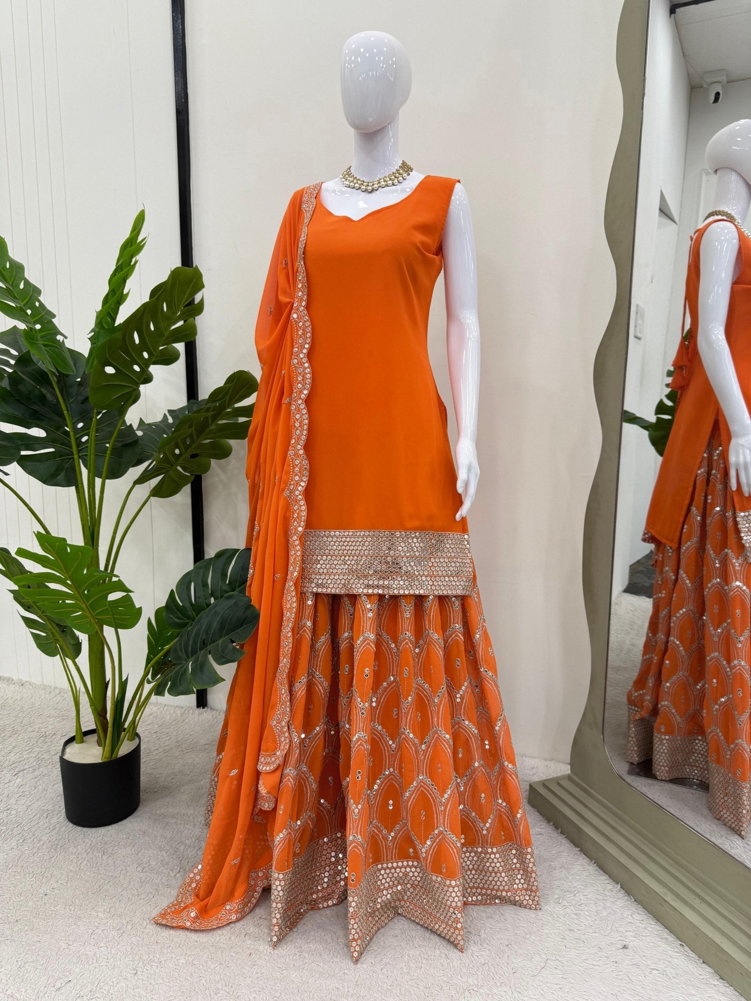 Orange 3pc Trending Wedding Suit - Chikankari official