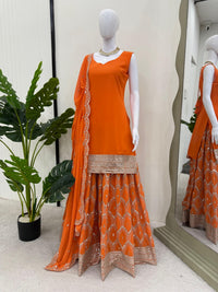 Orange 3pc Trending Wedding Suit - Chikankari official