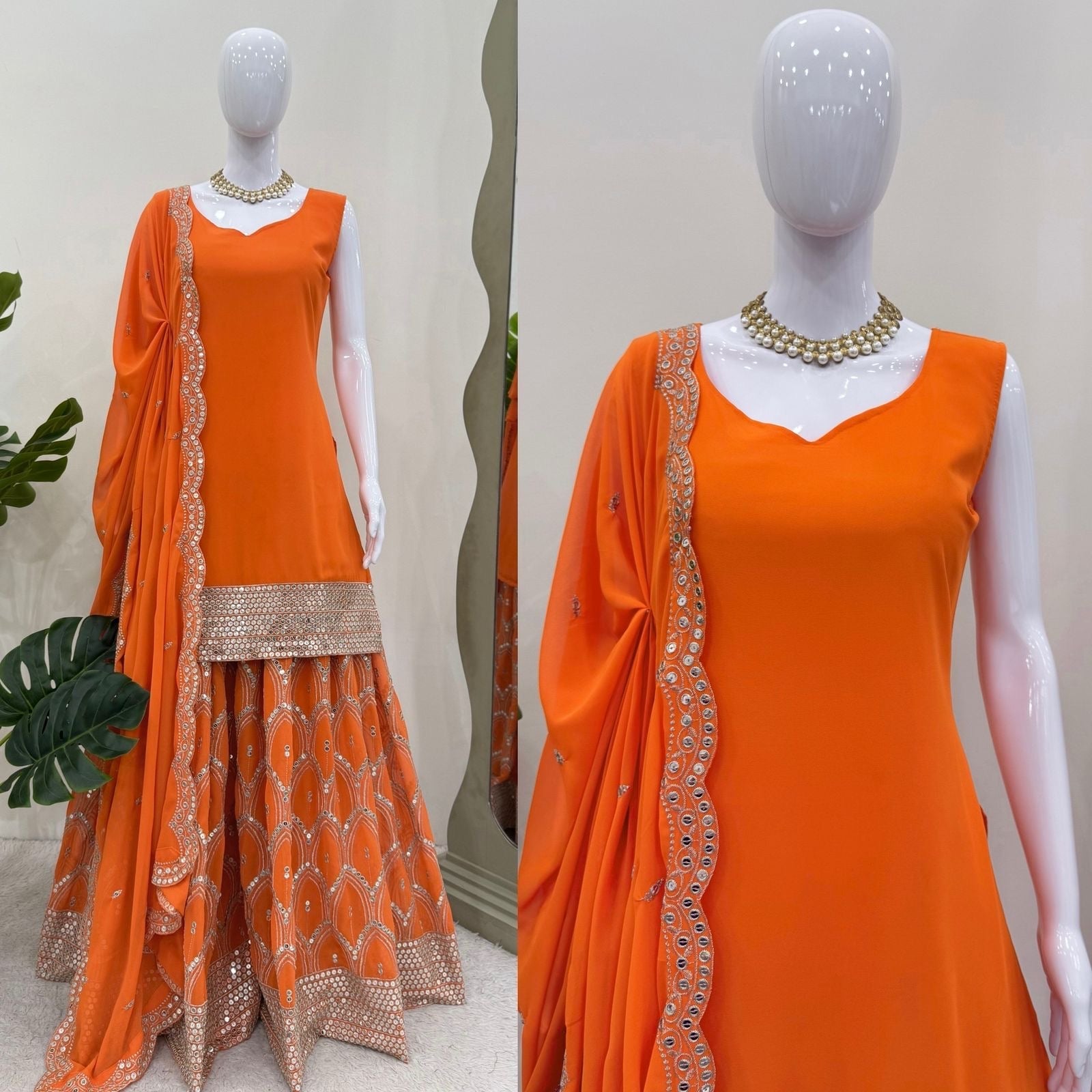 Orange 3pc Trending Wedding Suit - Chikankari official