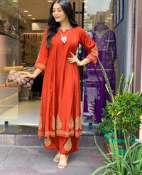 Orange Kurta set - Chikankari official