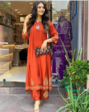 Orange Kurta set - Chikankari official