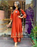 Orange Kurta set - Chikankari official