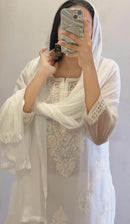 Organza 3pc Muqaish Luxury Handmade Set - Chikankari official