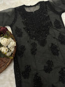 Organza 3pc Muqaish Luxury Handmade Set - Chikankari official