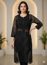 Organza 3pc Muqaish Luxury Handmade Set - Chikankari official