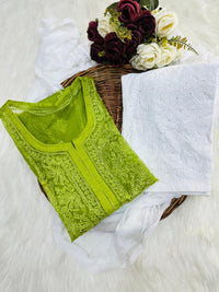 Organza 3pc Muqaish Luxury Handmade Set - Chikankari official