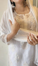 Organza 3pc Muqaish Luxury Handmade Set - Chikankari official