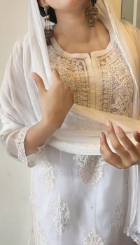 Organza 3pc Muqaish Luxury Handmade Set - Chikankari official