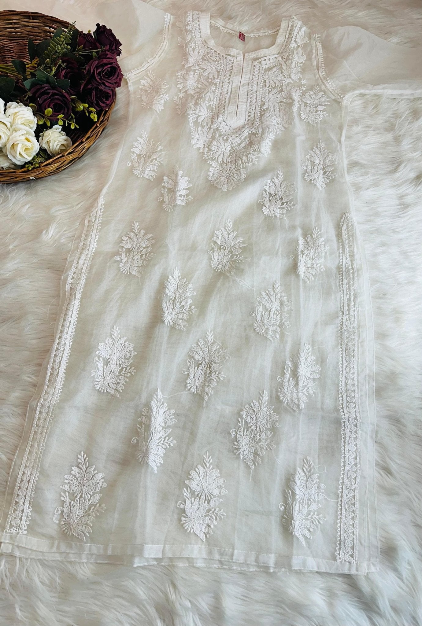 Organza Dyes Kurta Handcrafted With inner - Chikankari official