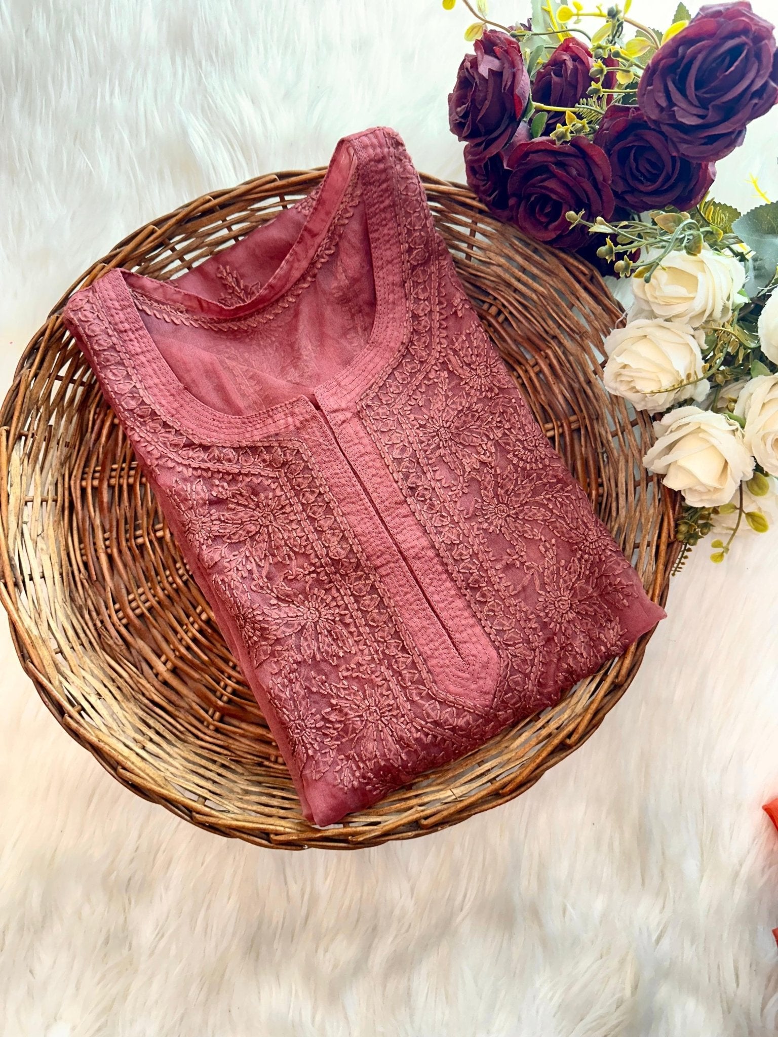 Organza Dyes Kurta Handcrafted With inner - Chikankari official