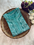 Organza Dyes Kurta Handcrafted With inner - Chikankari official