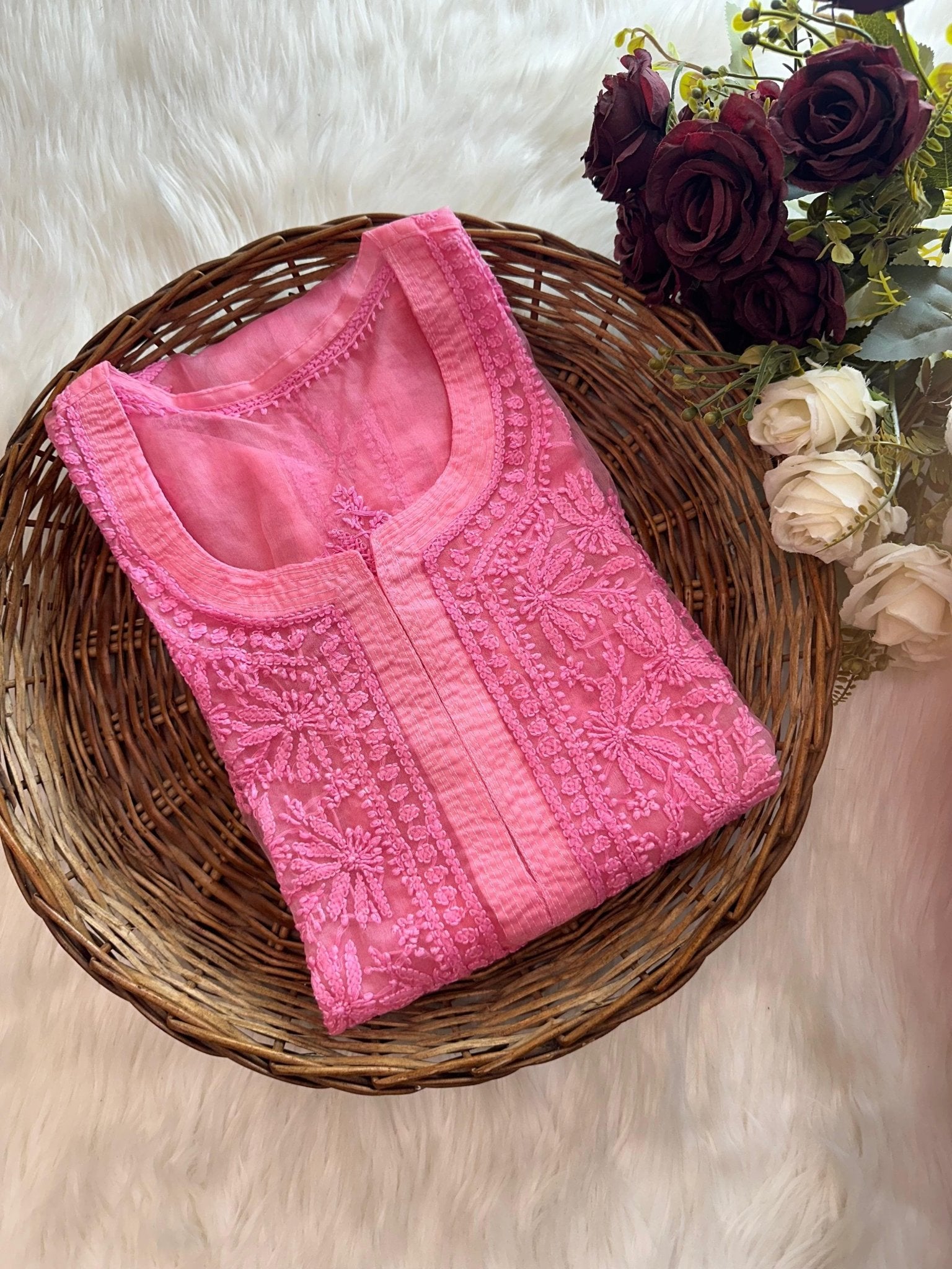 Organza Dyes Kurta Handcrafted With inner - Chikankari official