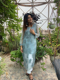 Organza Tone To tone Kurta with Inner & Pant - Chikankari official