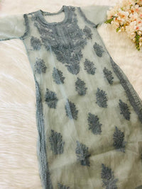 Organza Tone To tone Kurta with Inner & Pant - Chikankari official