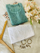 Organza Tone To tone Kurta with Inner & Pant - Chikankari official