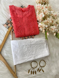 Organza Tone To tone Kurta with Inner & Pant - Chikankari official
