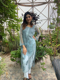 Organza Tone To tone Kurta with Inner & Pant - Chikankari official