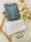 Organza Tone To tone Kurta with Inner & Pant - Chikankari official