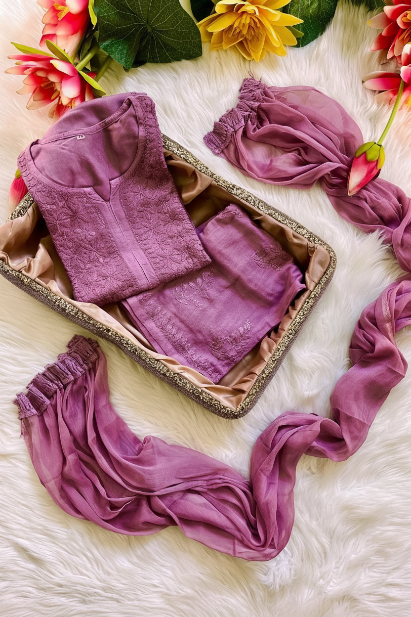 Zoya Rangrez Comfy 3pc Chikankari hand embroidered Set : Saba Ibrahim Inspired