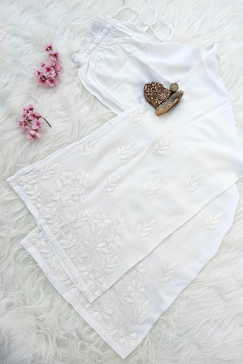 Hand worked Chikankari Rayon Plazzo Free size