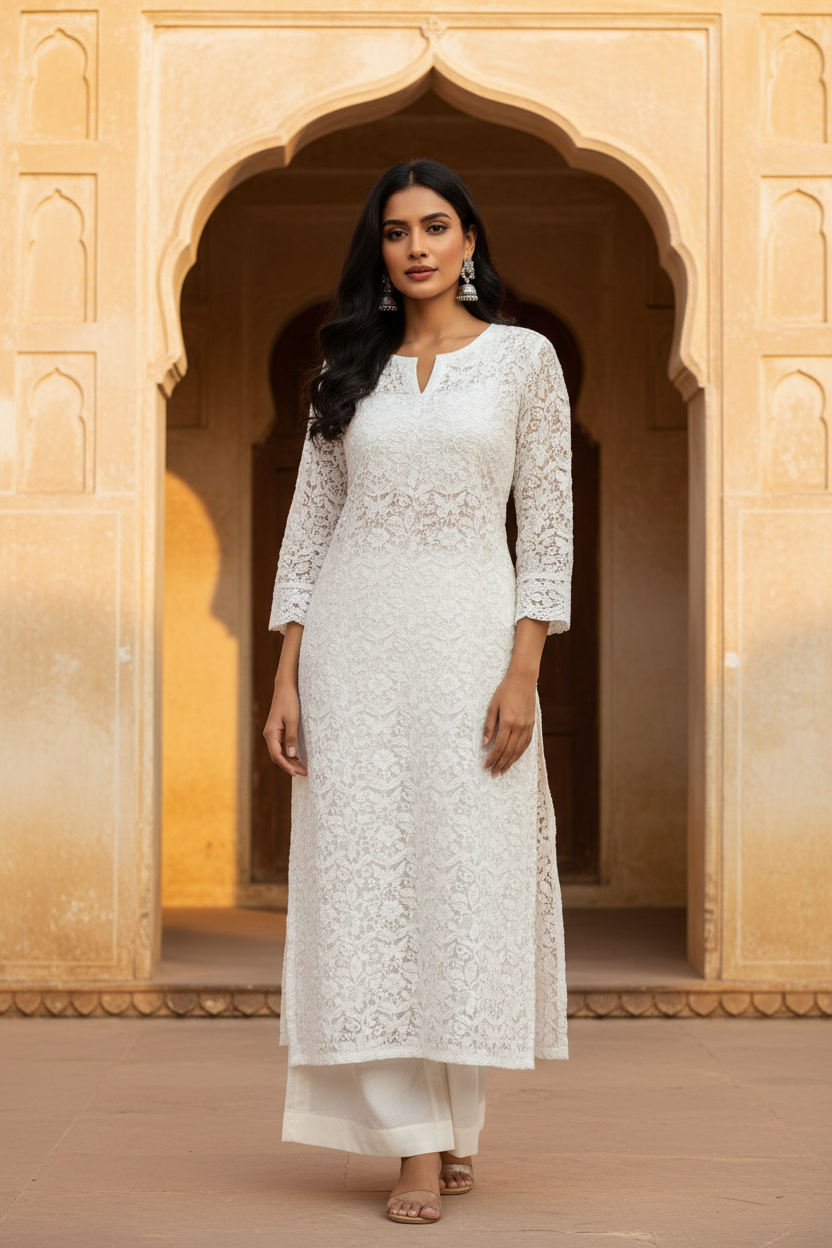 Resham long heavy Jaal Kurta handcrafted
