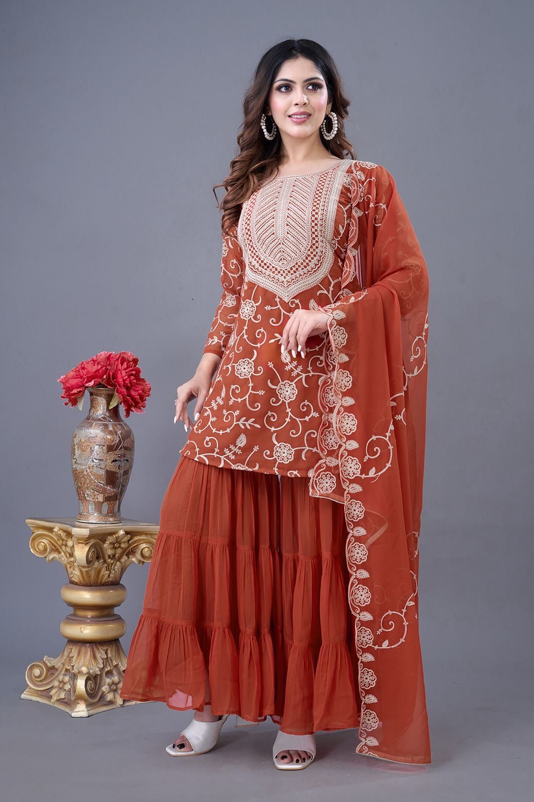 Party wear Designer Top Sharara and Dupatta - Chikankari official