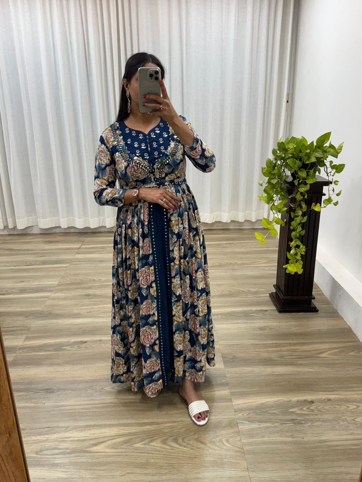 Party Wear Exquisite Hand Embroidered And Handwork Gown Only - Chikankari official