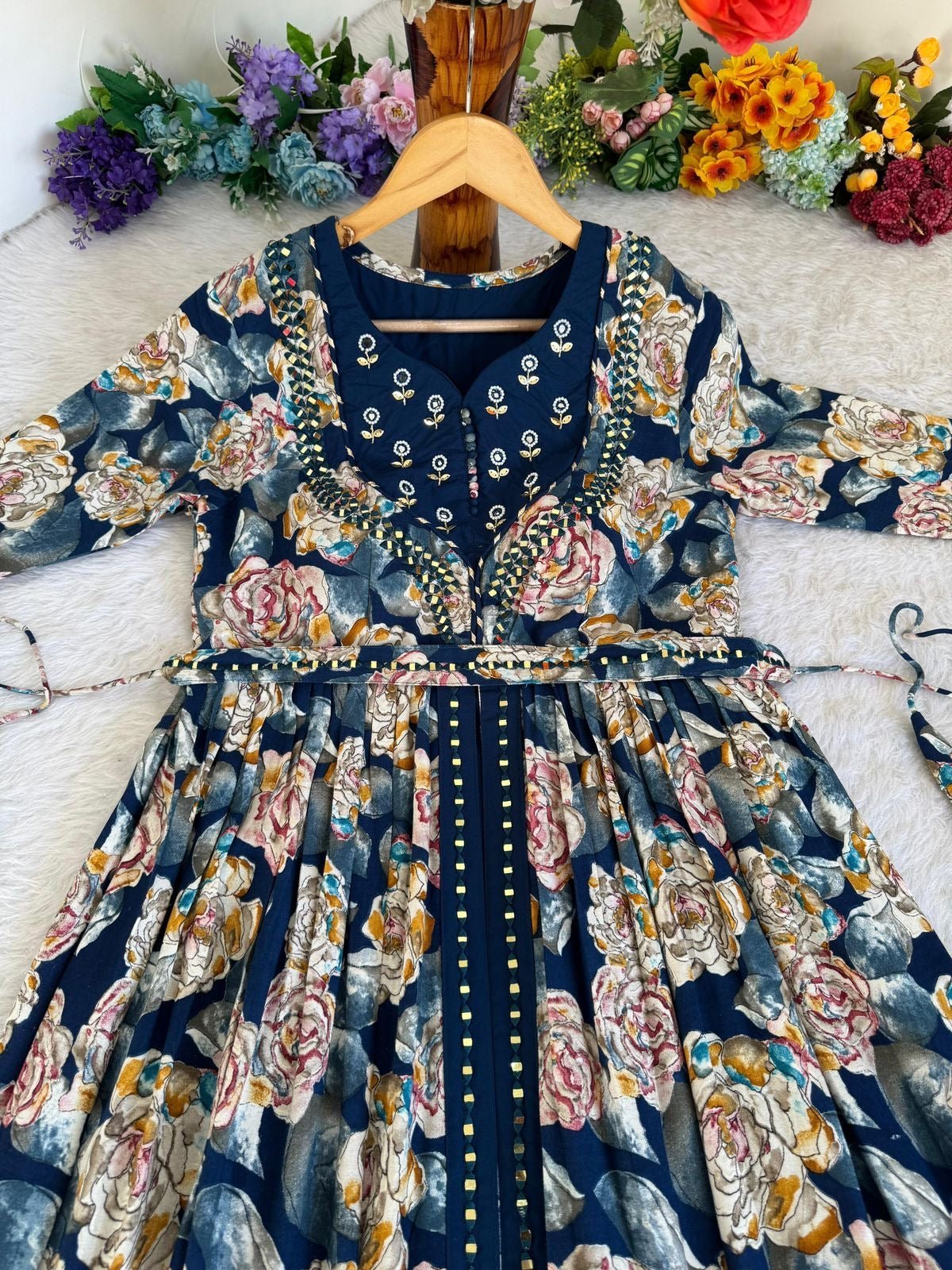 Party Wear Exquisite Hand Embroidered And Handwork Gown Only - Chikankari official