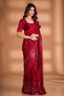 Party Wear Sequence Red Work On saree - Chikankari official