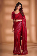 Party Wear Sequence Red Work On saree - Chikankari official