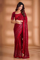 Party Wear Sequence Red Work On saree - Chikankari official