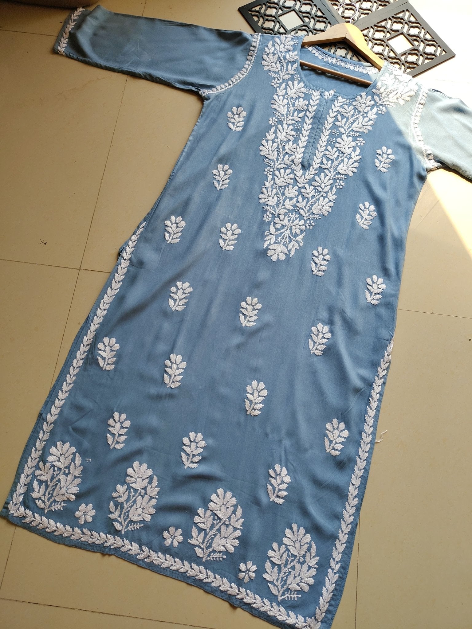Pastel Shade Rayon Long Cool Kurtas - Chikankari official