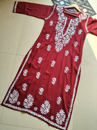 Pastel Shade Rayon Long Cool Kurtas - Chikankari official