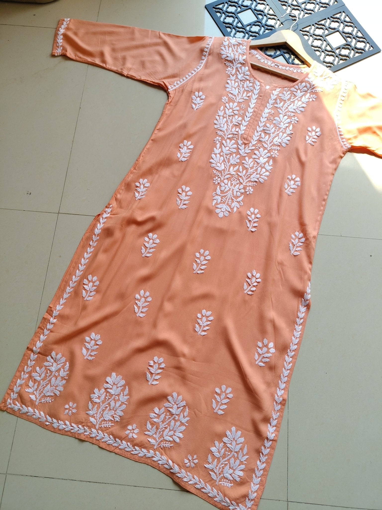 Pastel Shade Rayon Long Cool Kurtas - Chikankari official